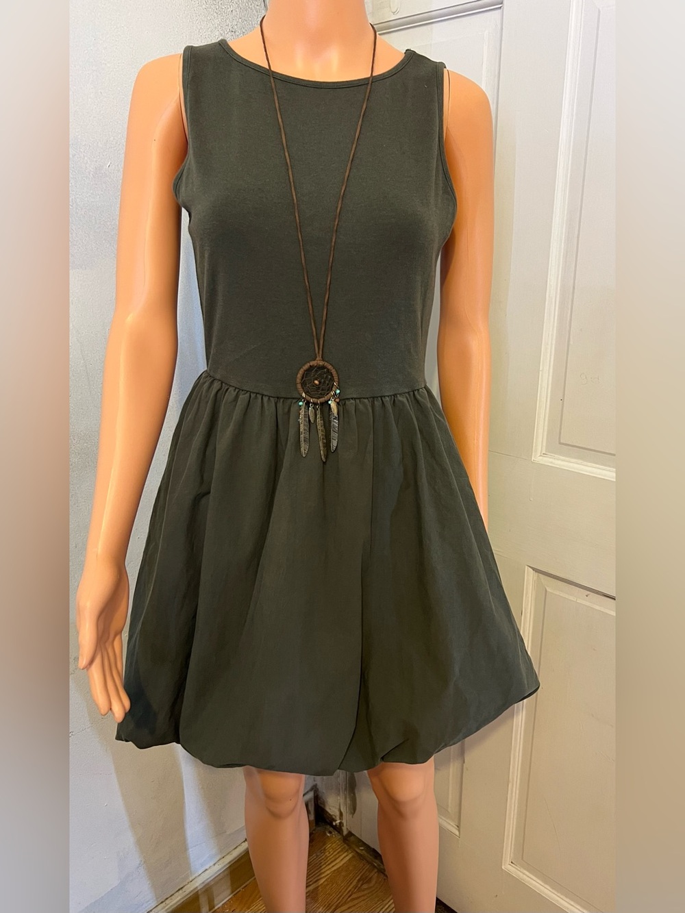 Sleeveless Olive Green Fit & Flare Dress
